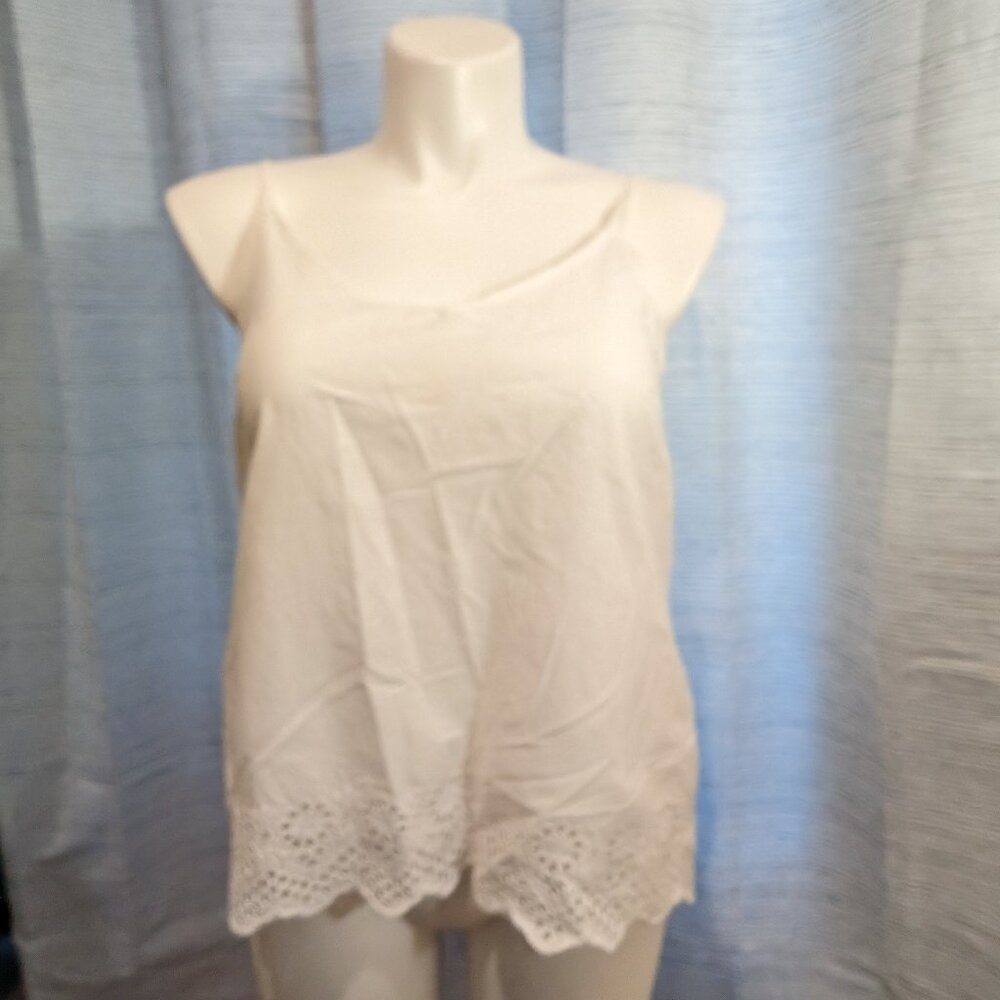 White Cotton Tank W/Embroidered Trim - Gap - Size L